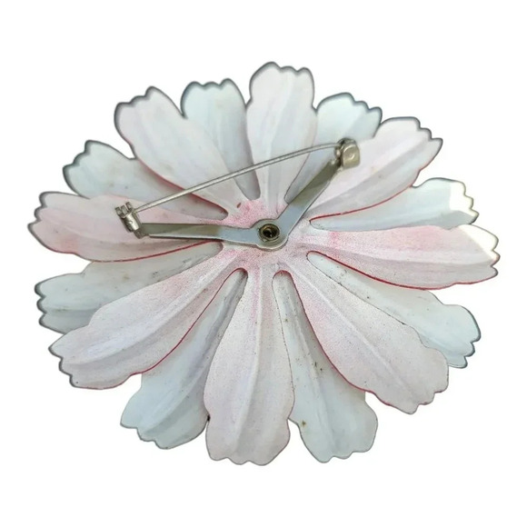 Enamel Red White Blue 1970's Flower Brooch Pin Vintage - Picture 4 of 4